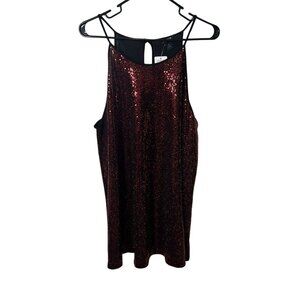Torrid Red Sequin Halter Tank Top Size 3 Keyhole Back Sleeveless Shimmer stretch